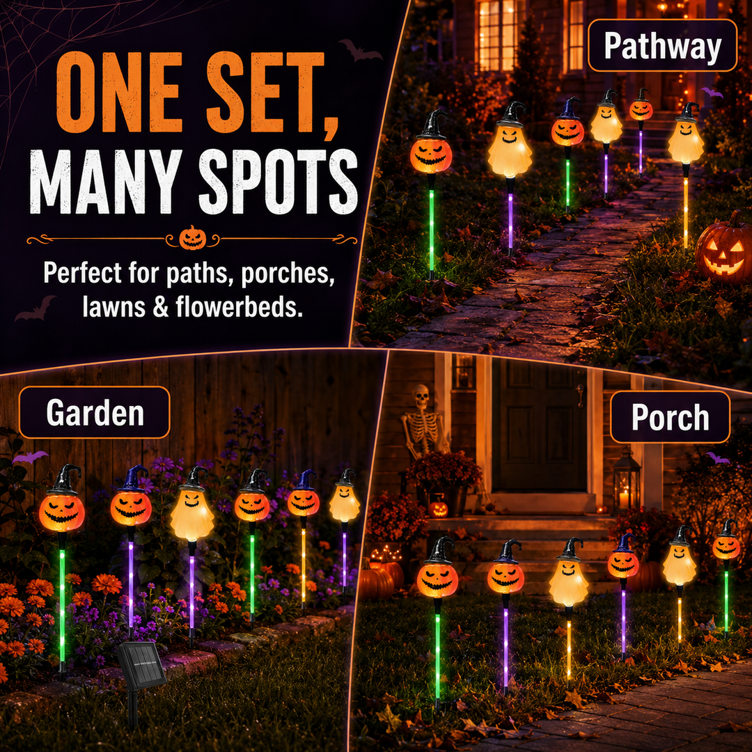 🎃 Solar Halloween Pumpkin & Ghost Pathway Lights (Set of 6)