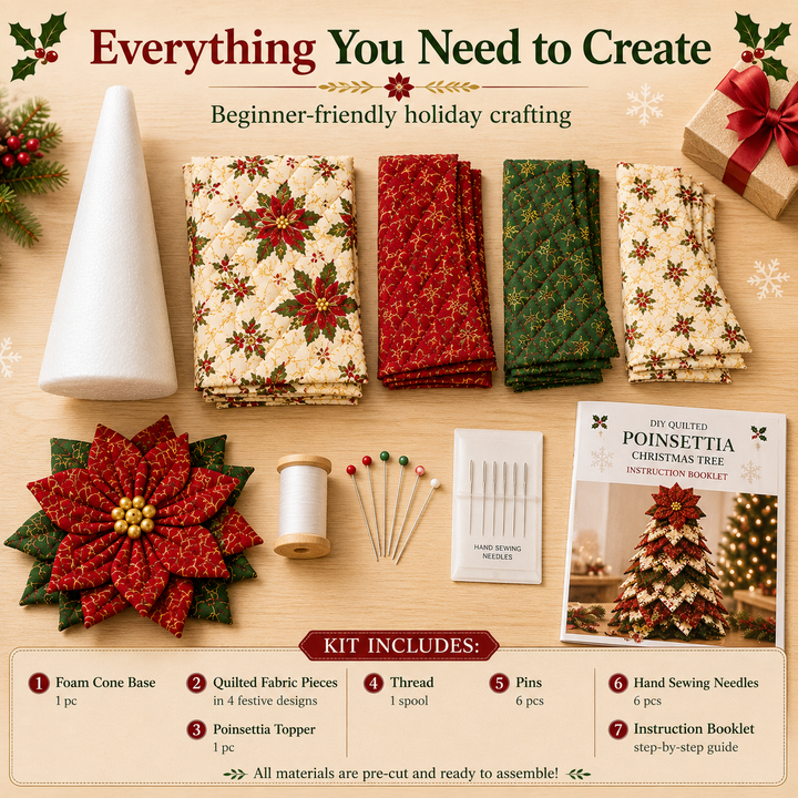 Poinsettia Holly DIY Quilted Santa Christmas Tree Kit