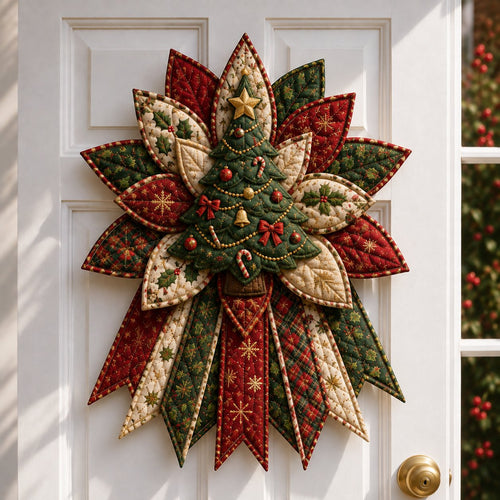 Crimson Poinsettia Bloom - Oversized Christmas Character Quilted Door Hanger Sewing Kit