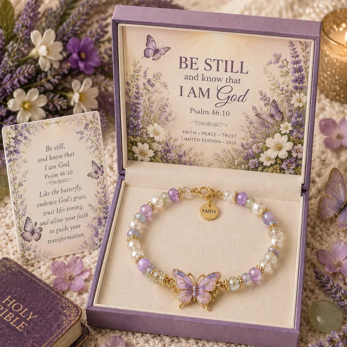 🎅 2026 Christmas Gift 49% Off--✝️ Psalm 46:10 Faith Bracelet | Limited Edition 2026 Christian Jewelry with 7 Meaningful Nature Symbols, Gemstone-Style Beads & Scripture Gift Box 🤍