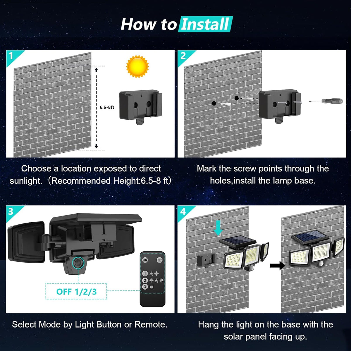 Yunsune 210 LED Solar Security Light with Motion Sensor & Remote