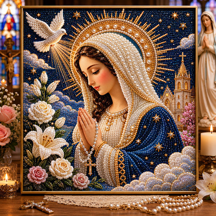 🙏 Divine Pearl Bead Virgin Mary Icon – A Peaceful DIY Faith Art Gift ✨