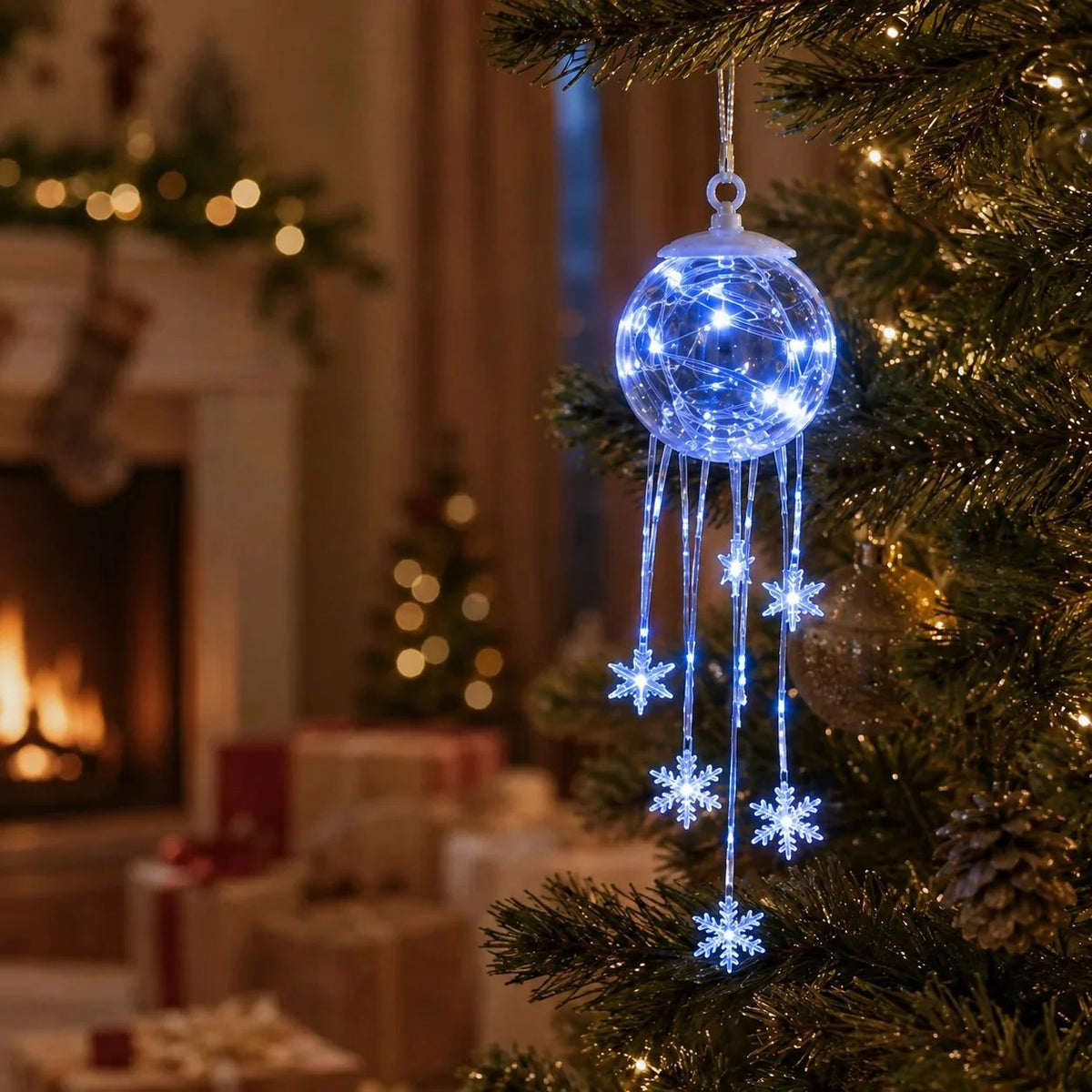 ❄️ Glowing Snowflake Cascade – Magical LED Christmas Hanging Decor