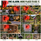 Solar Outdoor Motion Sensor Alarm - Dog Barking & Gunshot Sound, Support Recording and Volume Adjustment, 130dB Noise with Flashing Light to Deter Raccoon, Deer, Skunk, Bear, Coyote