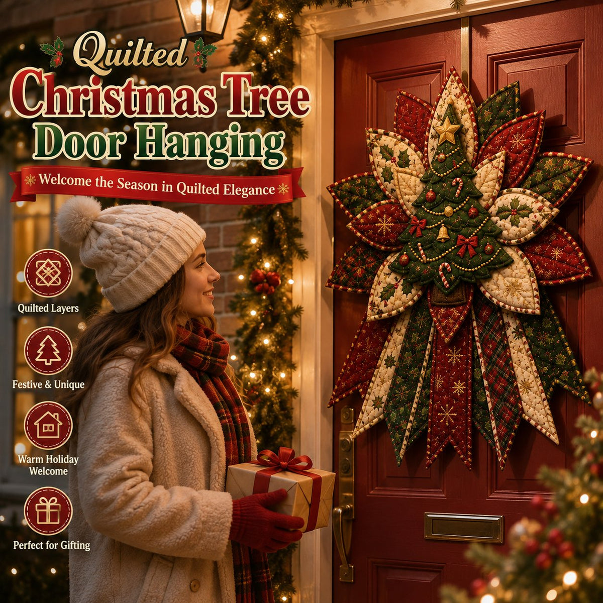 Crimson Poinsettia Bloom - Oversized Christmas Character Quilted Door Hanger Sewing Kit