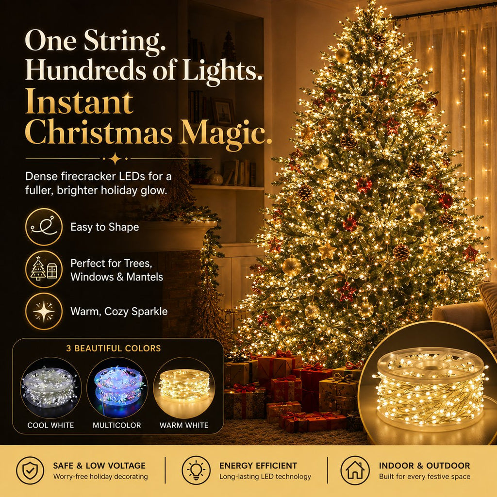 ✨ Only £9.99 | Save 60% – LED Firecracker Fairy Lights 🎄 Dense Sparkle for Christmas & Holiday Decor