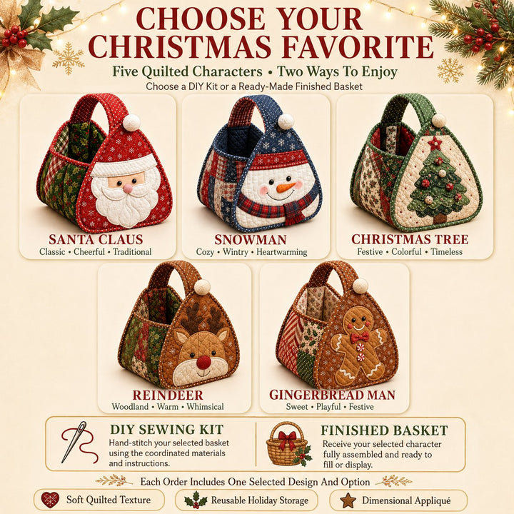 🎄 Christmas Character Quilted Carry Basket🎁✨