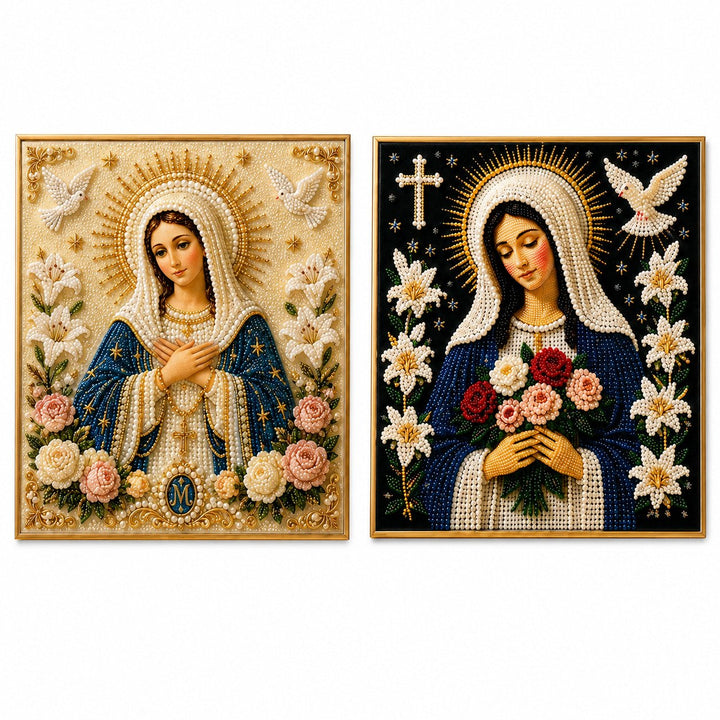 🙏 Divine Pearl Bead Virgin Mary Icon – A Peaceful DIY Faith Art Gift ✨