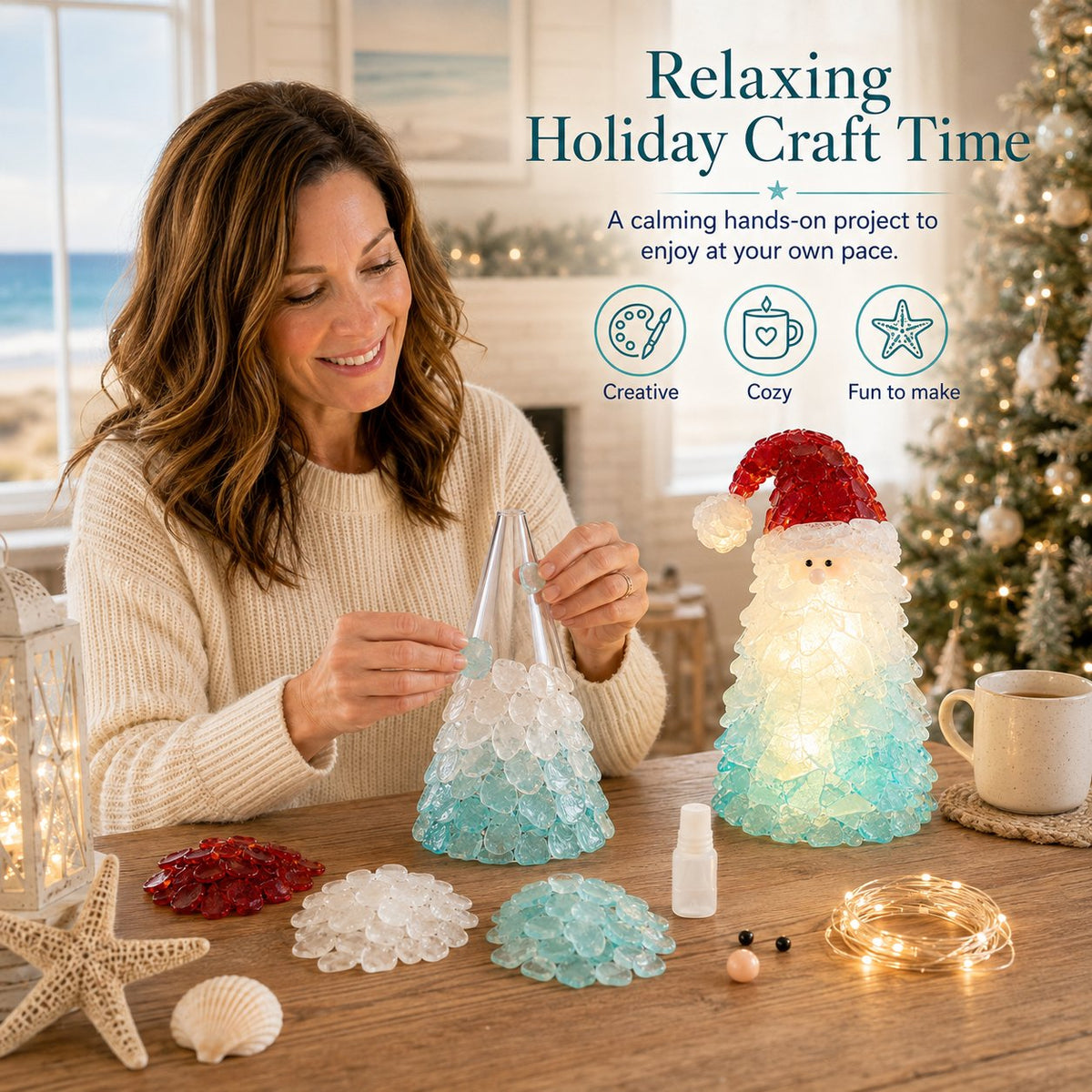 🔥66% OFF – DIY Lighted Sea Glass Christmas Decor Kit – Beginner-Friendly Holiday Craft