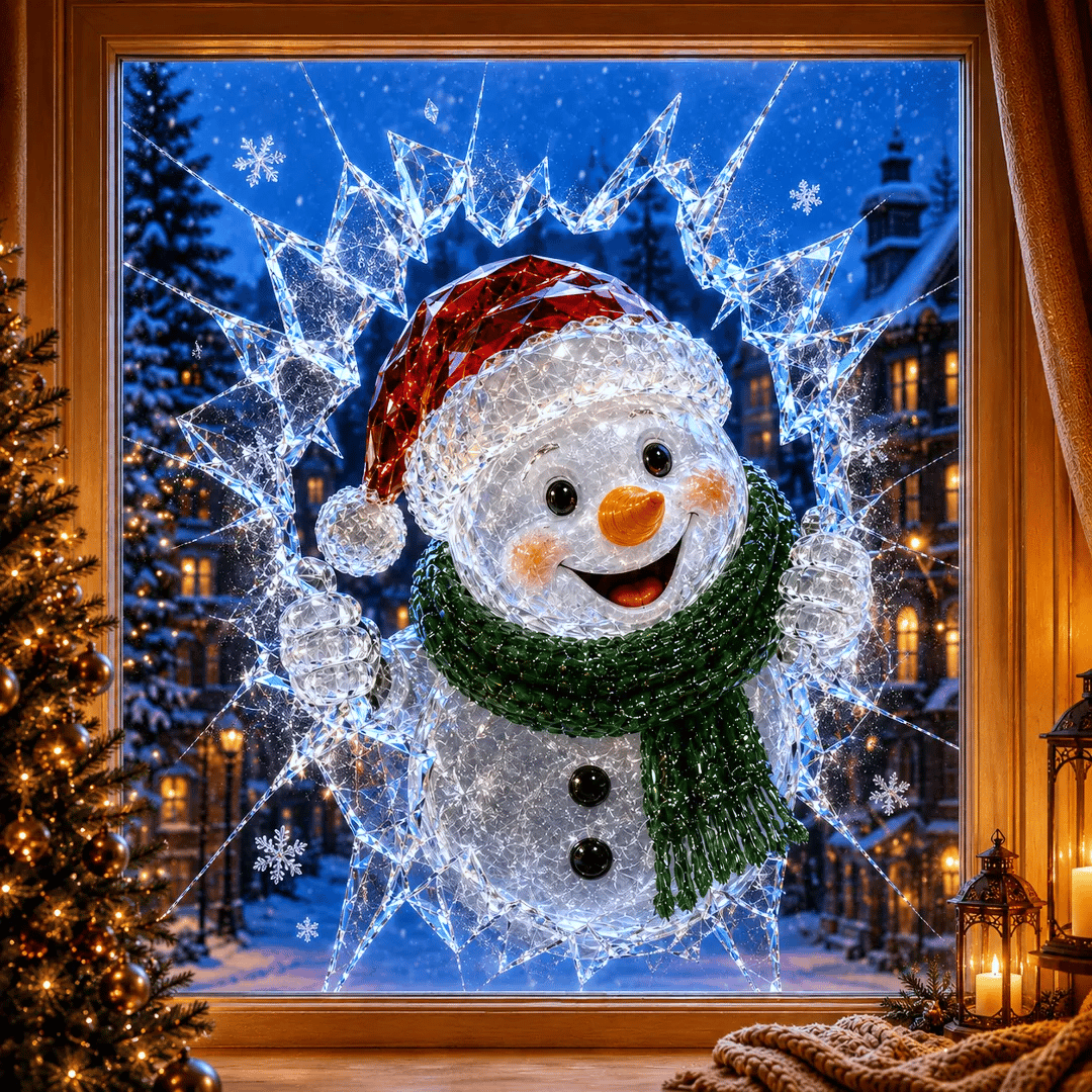 🔥 Only £6.99 | Save 63% – 3D Crystal Christmas Window Decal 🎄 Shattered-Glass Holiday Decoration
