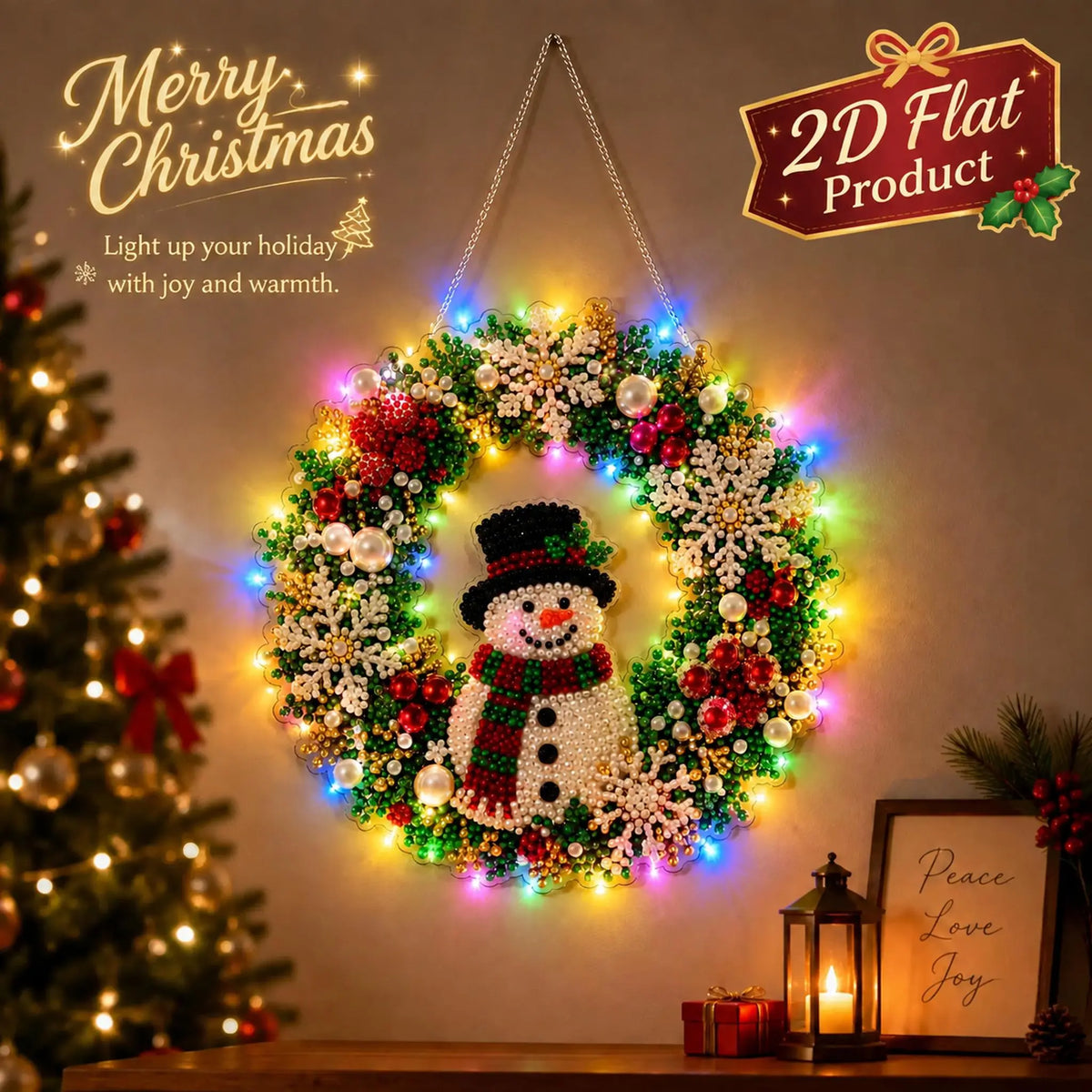 Christmas Pearl Diamond Painting Pendant Kit 9.84 Inch with LED Lights