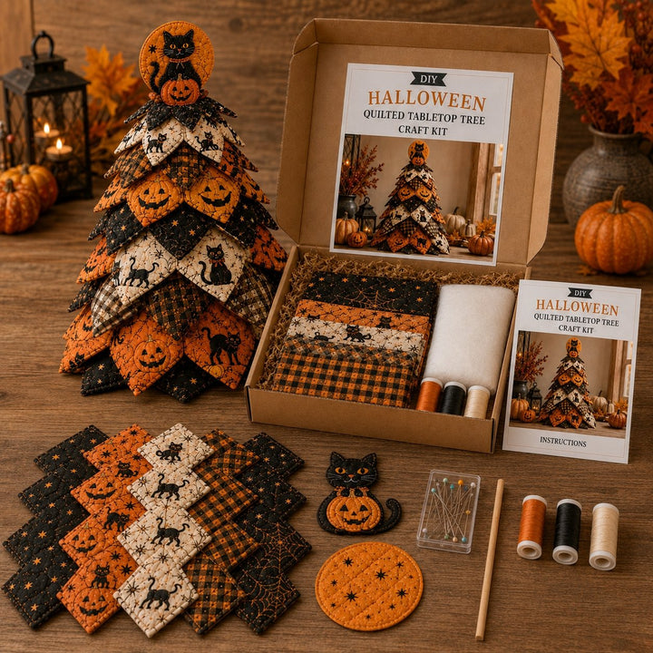 DIY Halloween Cat Quilted Fabric Tree Kit