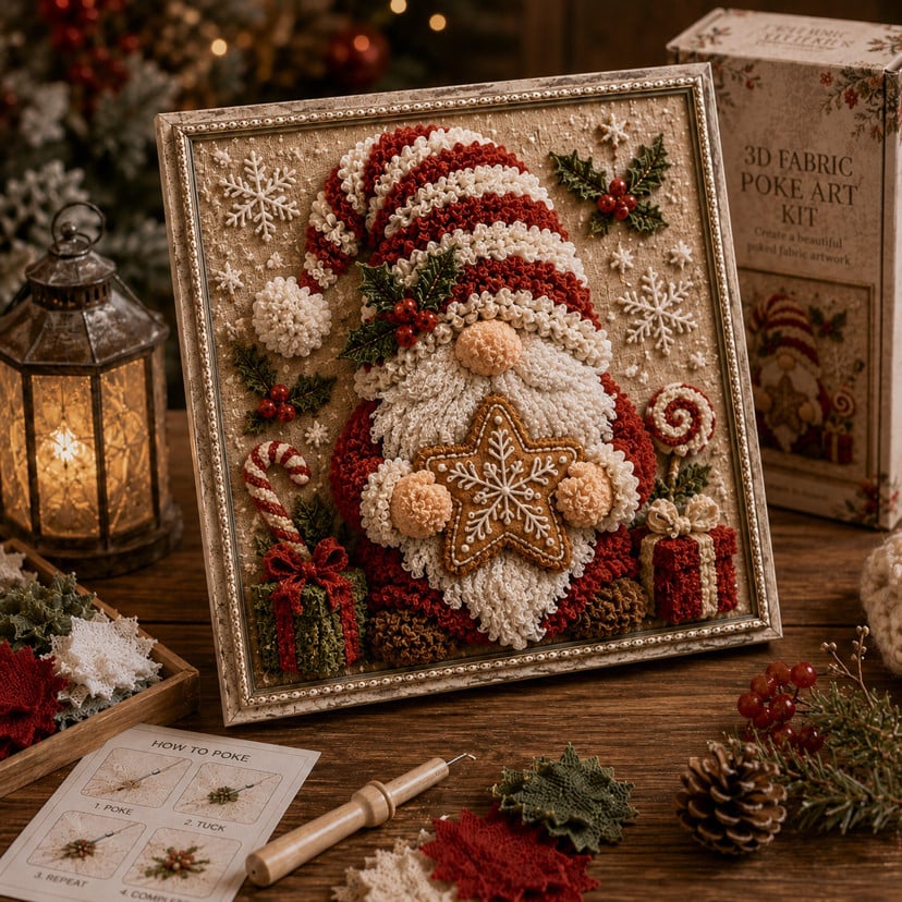 🔥Christmas Discount 59% Off🎅 3D Christmas Fabric Poke‐Art Craft Kit | Framed Shelf‐Ready Festive Decor