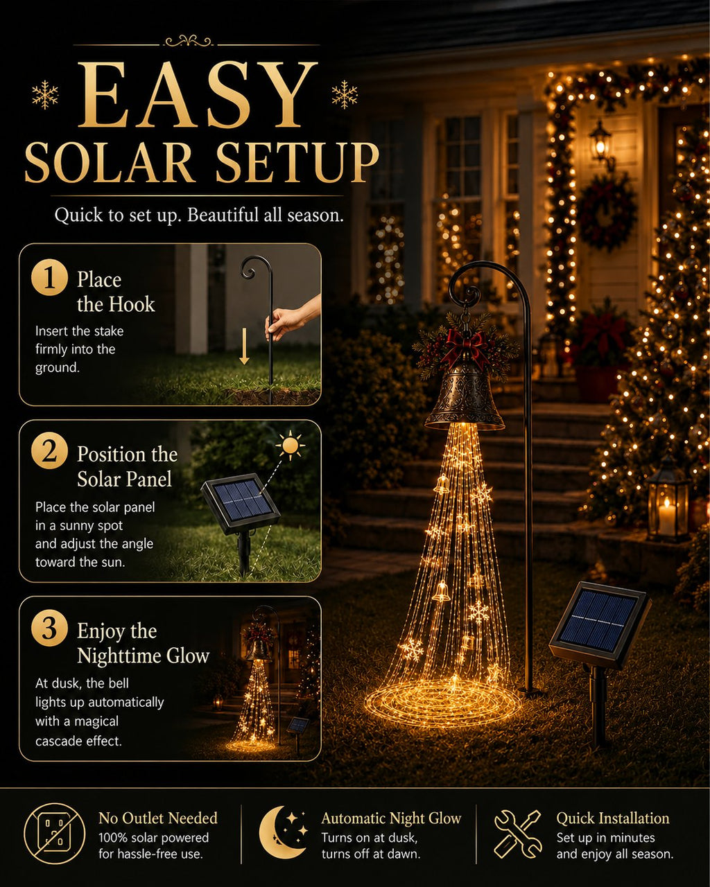 🎄 Save 56% – Solar-Powered Christmas Bell Cascade Light ✨ Magical Outdoor Garden & Pathway Decor