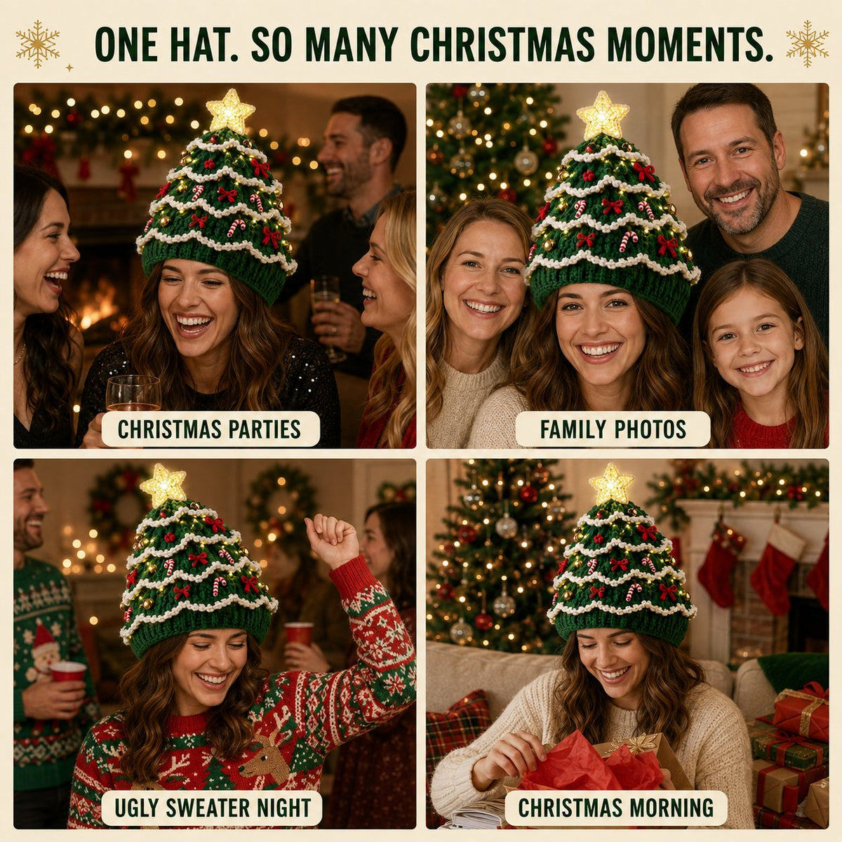 ⏳ Last Day 49% OFF – 🎄Beginner-Friendly Light-Up Christmas Tree Crochet Hat DIY Kit 💕
