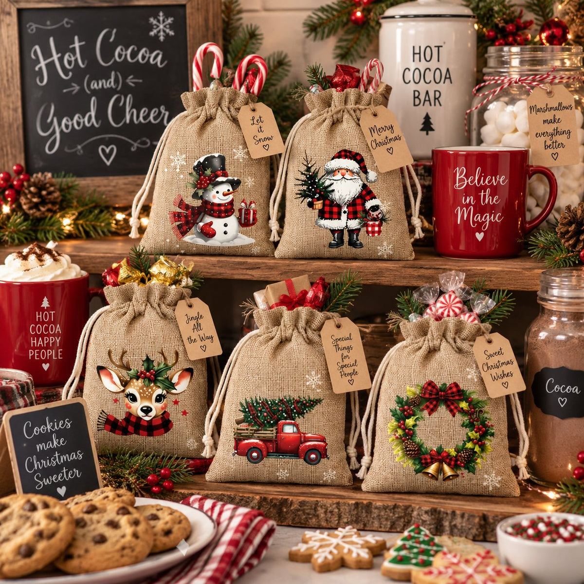🎁ONLY£6.99!!! BUY 1 GET 1 FREE | Christmas Drawstring Gift Bags – 5 Festive Designs