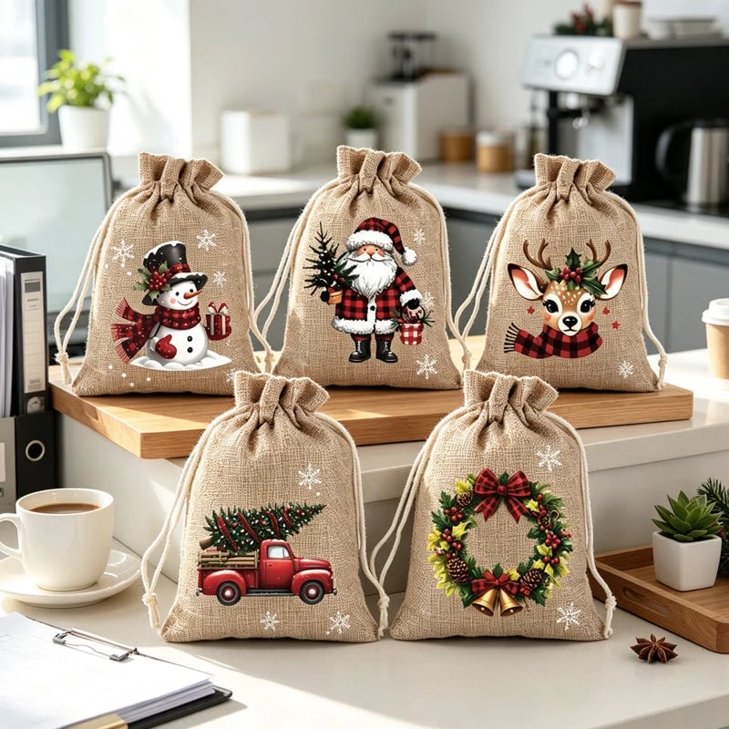 🎁ONLY£6.99!!! BUY 1 GET 1 FREE | Christmas Drawstring Gift Bags – 5 Festive Designs