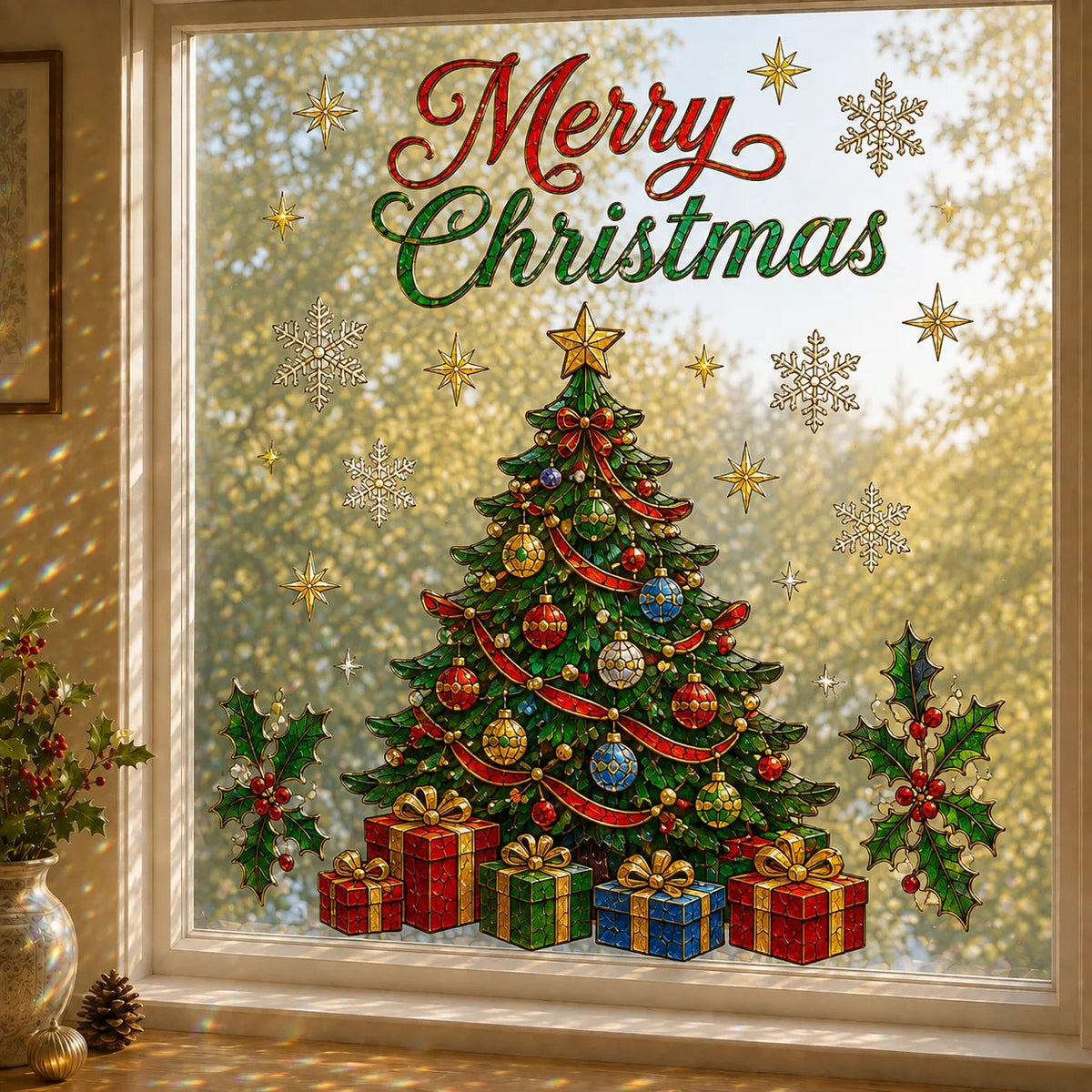 🎄 Christmas Window Decoration – Large Festive Window Art for Holiday Home Decor