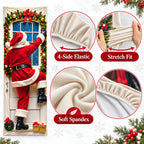 Christmas Door Cover Stretch Fit Santa & Reindeer Door Decoration with 4-Side Elastic Edges 🎅