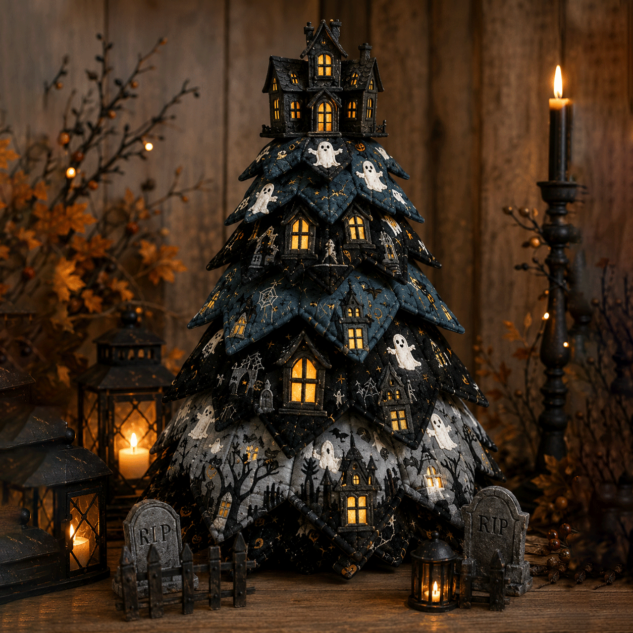 Skeleton Rose - DIY Halloween Theme Quilted Fabric Tree Kit