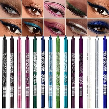 🔥 Limited Edition 49% OFF🌈14-Pack Eyeliner Pencil Waterproof Colored Paste Liners with Metallic & Shimmer Finishes Smudge-Proof