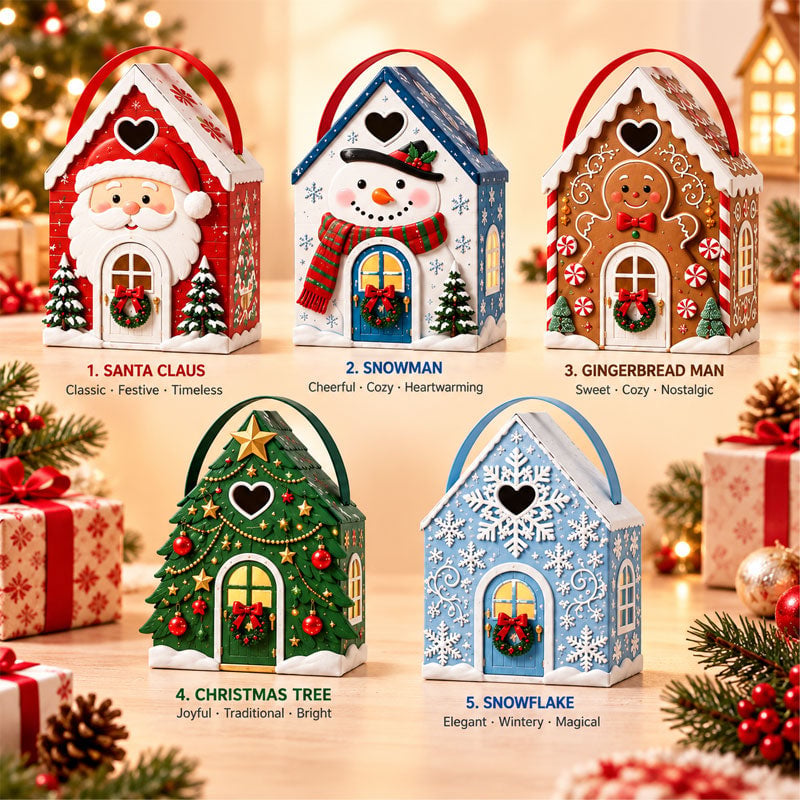 🎁Christmas Cottage Gift Box – 5 Festive Designs for Candy & Small Gifts