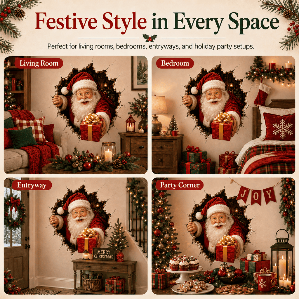 🎅Christmas Break-In 3D Wall Decal – Santa Surprise Effect Christmas Decoration