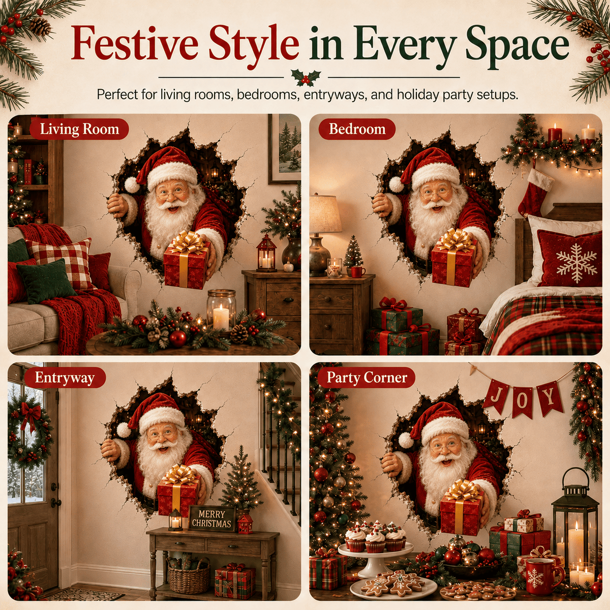🎅Christmas Break-In 3D Wall Decal – Santa Surprise Effect Christmas Decoration