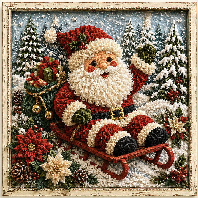🔥Christmas Discount 59% Off🎅 3D Christmas Fabric Poke‐Art Craft Kit | Framed Shelf‐Ready Festive Decor