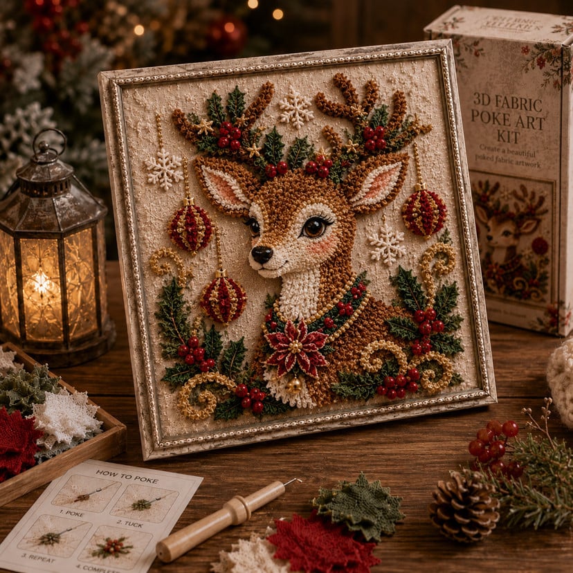 🔥Christmas Discount 59% Off🎅 3D Christmas Fabric Poke‐Art Craft Kit | Framed Shelf‐Ready Festive Decor