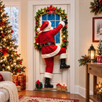 Christmas Door Cover Stretch Fit Santa & Reindeer Door Decoration with 4-Side Elastic Edges 🎅