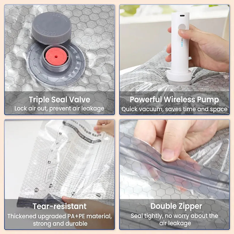 🎁 Cordless Travel Vacuum Storage Compression Bag Set