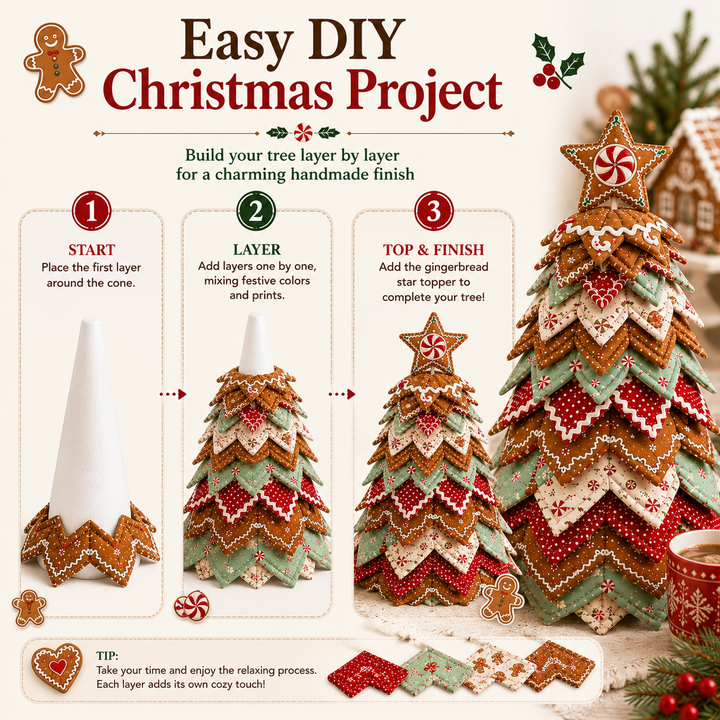 Gingerbread Stripe DIY Quilted Santa Christmas Tree Kit