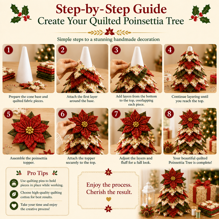 Poinsettia Holly DIY Quilted Santa Christmas Tree Kit