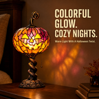 🎃 Halloween Pumpkin Glow Lamp – Vintage Stained-Glass-Style Table Light