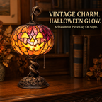 🎃 Halloween Pumpkin Glow Lamp – Vintage Stained-Glass-Style Table Light