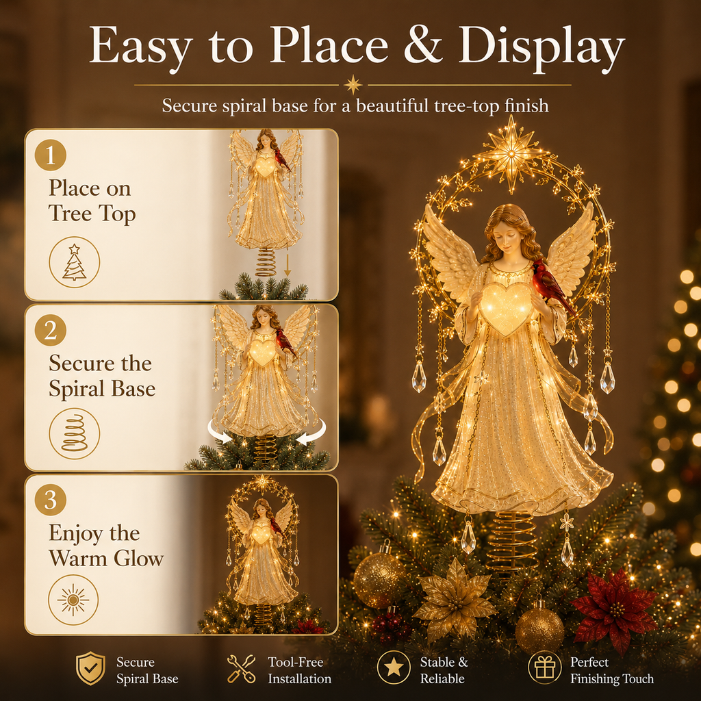 🔥Last Day 45% OFF✨ Lighted Angel Christmas Tree Topper with Cardina