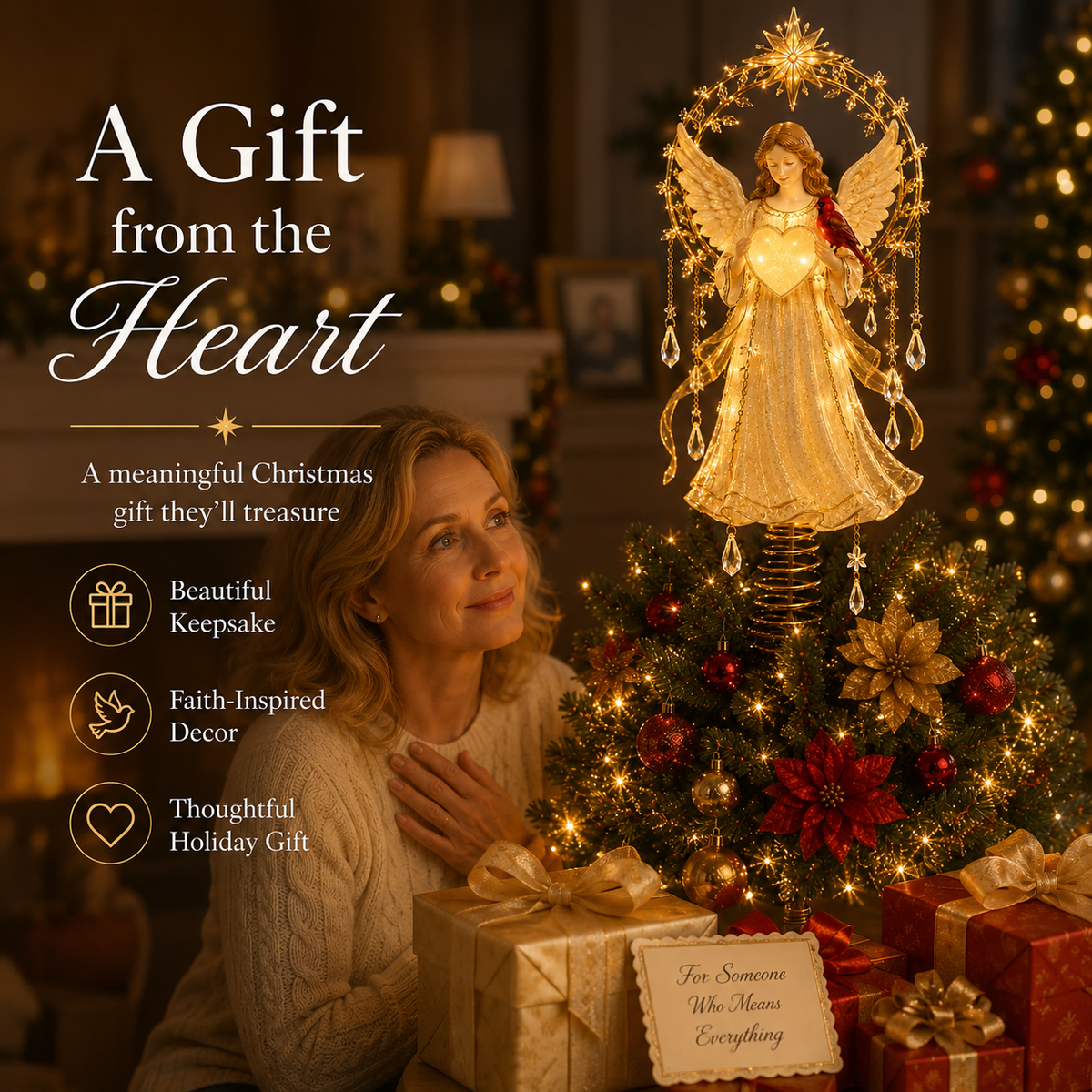 🔥Last Day 45% OFF✨ Lighted Angel Christmas Tree Topper with Cardina