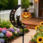 Solar Halloween Black Cat & Pumpkin Moon Garden Stake Light