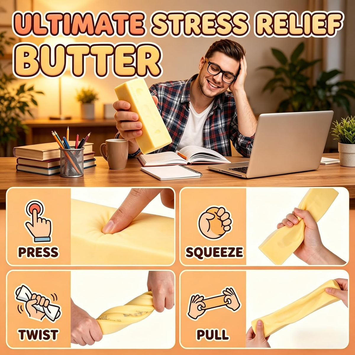 Hot Sale Crunchy Sound Butter Bar Squishy Toy - Soft Squeeze Fidget Toy