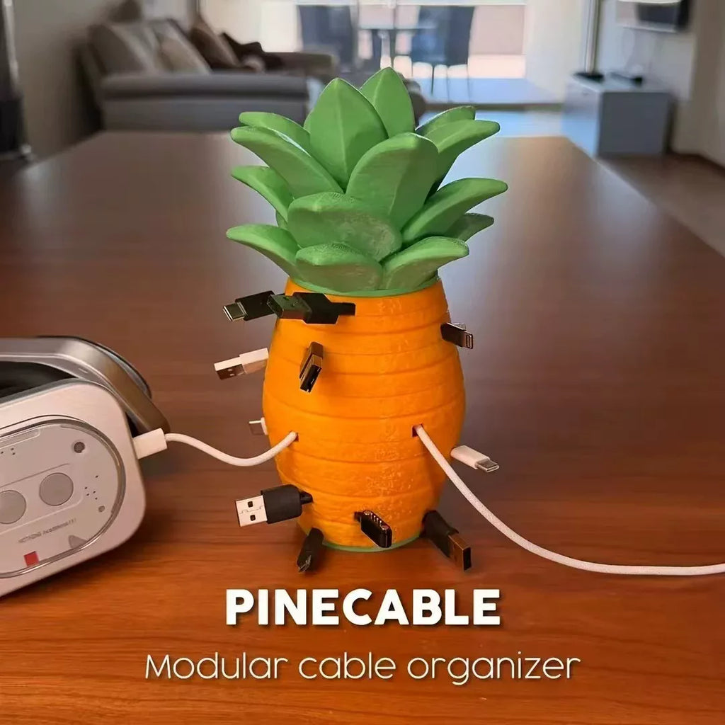 3D Printed Pineapple Cable Organizer – Modular Desktop Cable Management Holder for USB Cables, Charging Cords & Computer Accessories
