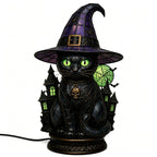 🔥Exclusive Limited Item 👍🔥50%OFF🐈 Gothic Stained Glass Witch Black Cat Table Lamp | Halloween Witch Hat Night Light Decor
