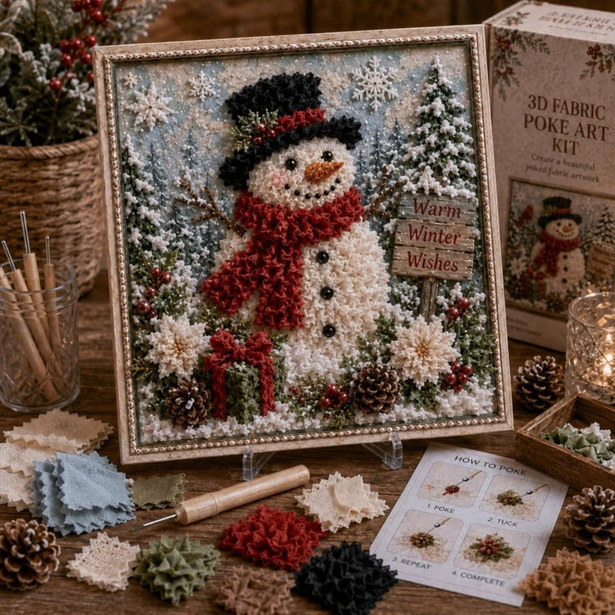 🔥Christmas Discount 59% Off🎅 3D Christmas Fabric Poke‐Art Craft Kit | Framed Shelf‐Ready Festive Decor