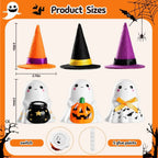 👻🌟3Pcs Light-up Ceramic Ghost Halloween Decor | Cute Ghost Figurines with Colorful Witch Hats
