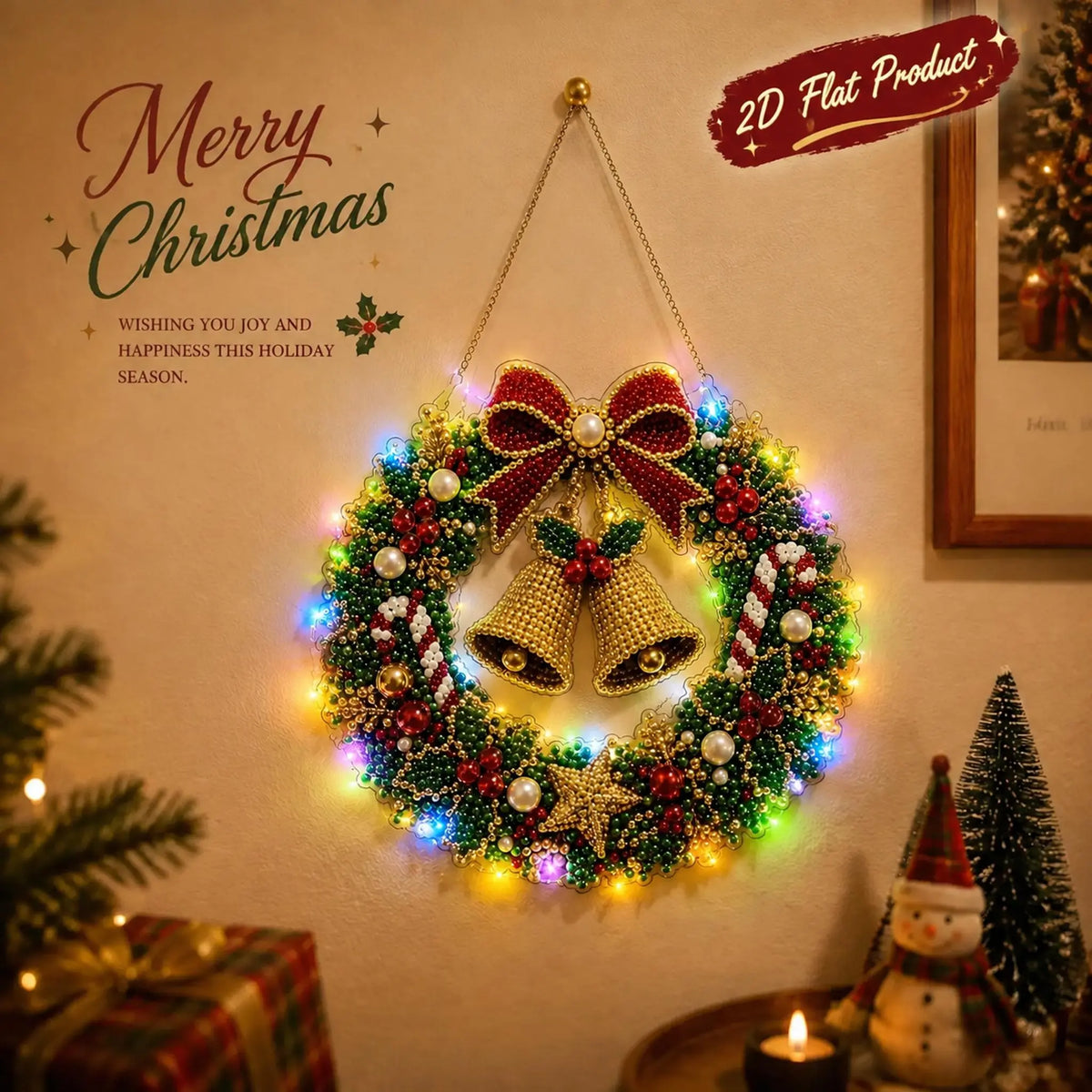 Christmas Pearl Diamond Painting Pendant Kit 9.84 Inch with LED Lights