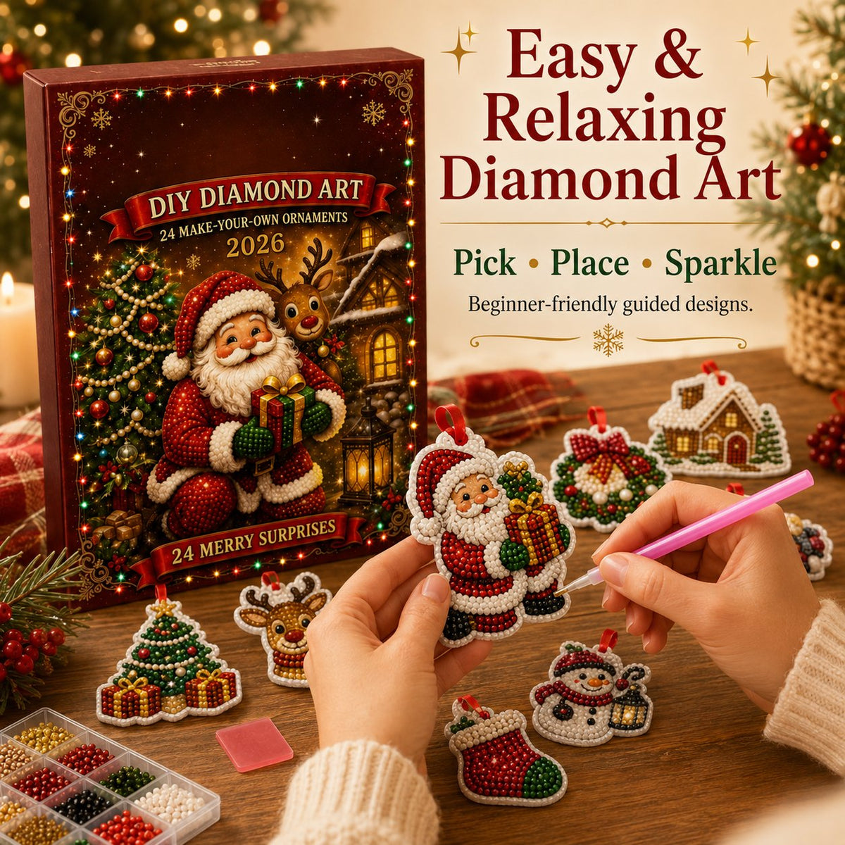 🎄 53% OFF | 24 DIY Christmas Diamond Painting Ornaments – Make & Hang ✨