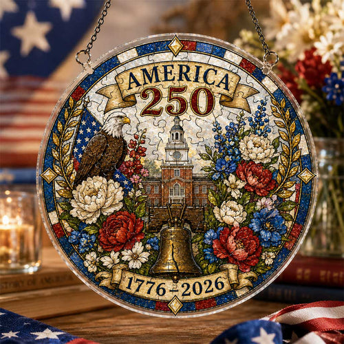 America 250 Acrylic Puzzle Hanging Ornament – 1776–2026 Patriotic Suncatcher Decor