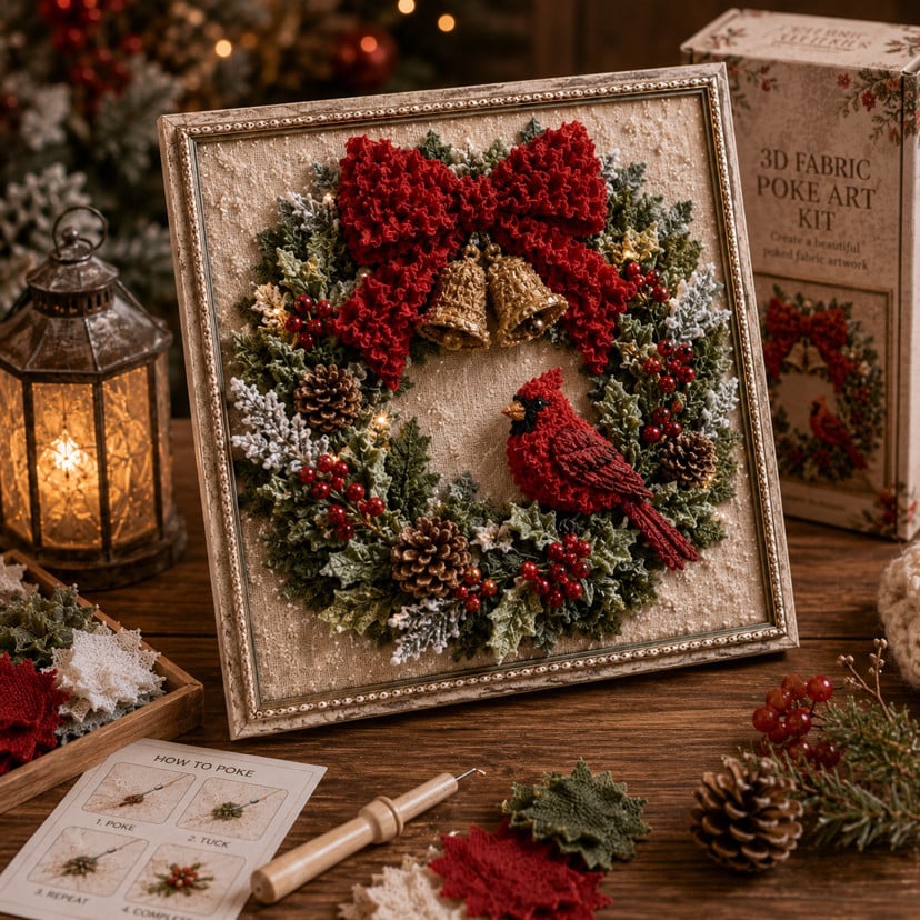 🔥Christmas Discount 59% Off🎅 3D Christmas Fabric Poke‐Art Craft Kit | Framed Shelf‐Ready Festive Decor