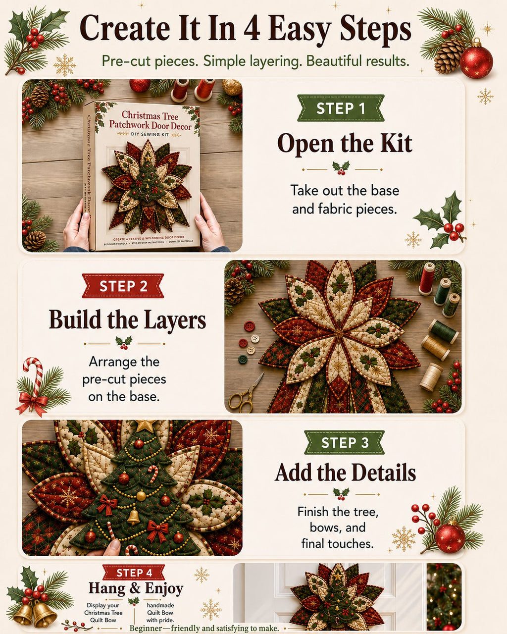 Holly Reindeer Delight - Oversized Christmas Character Quilted Door Hanger Sewing Kit