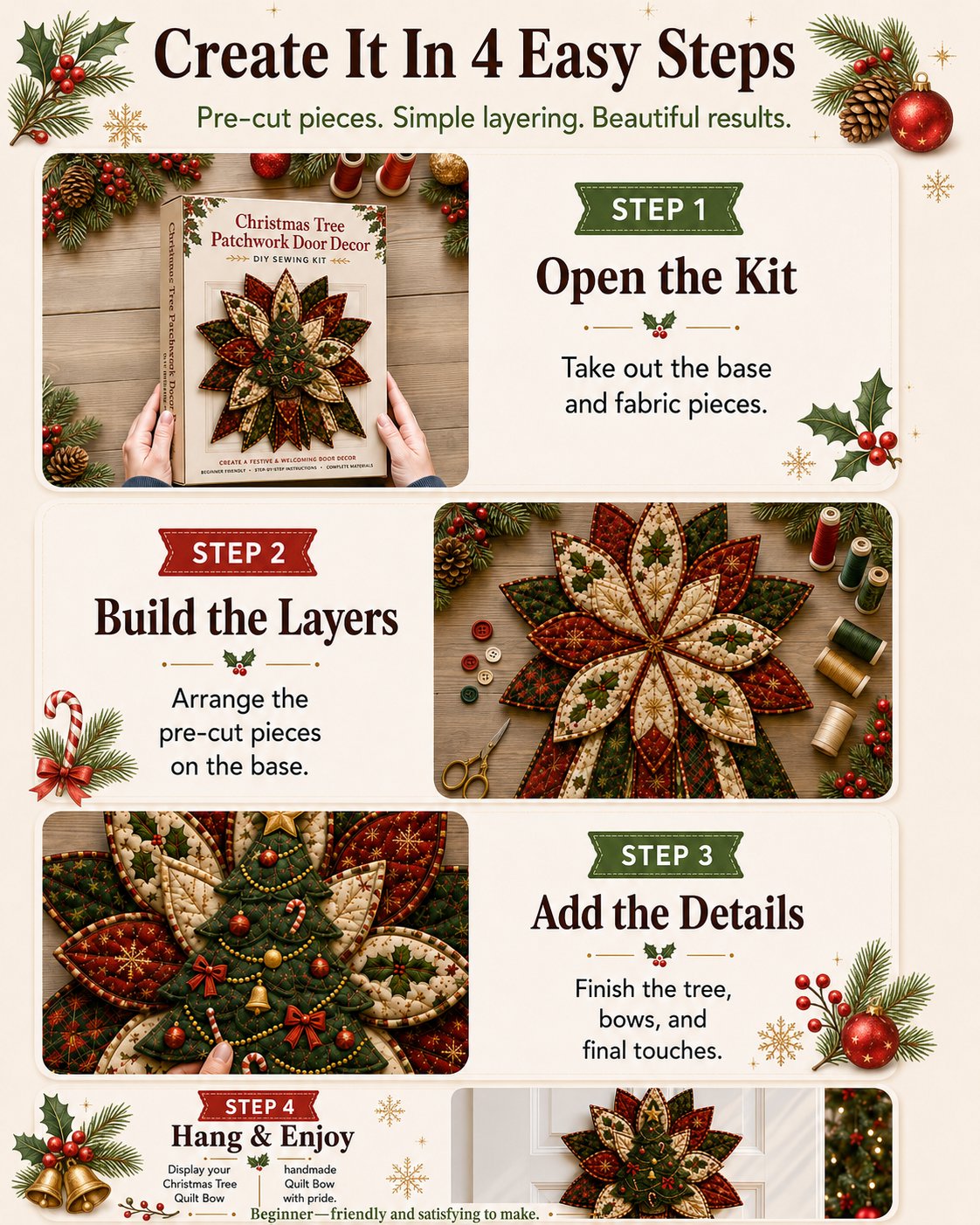 Frosty Snowman Wishes - Oversized Christmas Character Quilted Door Hanger Sewing Kit